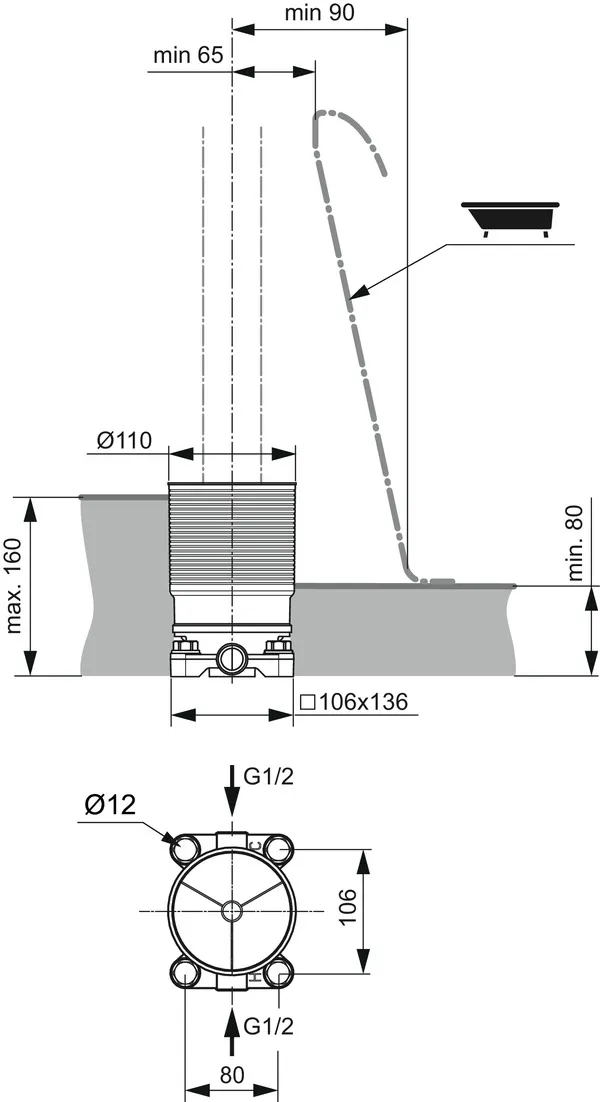 Ideal Standard Unterputz-Bausatz 1 für freistehende Wannenarmatur Ideal Standard Unterputz-Bausatz 1 für freistehende Wannenarmatur