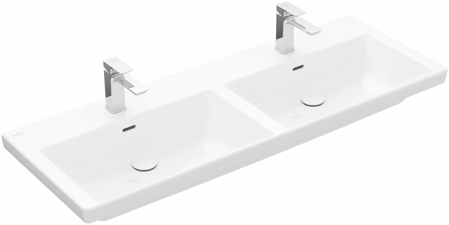 Villeroy & Boch Doppelwaschtisch aus TitanCeram „Subway 3.0“ 1300 × 475 × 165 mm, ohne Hahnlochbohrung in Stone White Villeroy & Boch Doppelwaschtisch aus TitanCeram „Subway 3.0“ 1300 × 475 × 165 mm, ohne Hahnlochbohrung in Stone White