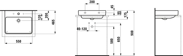 Aufsatzwaschtisch PRO S 465x550x175 1 Hahnloch mit Überlauf weiß