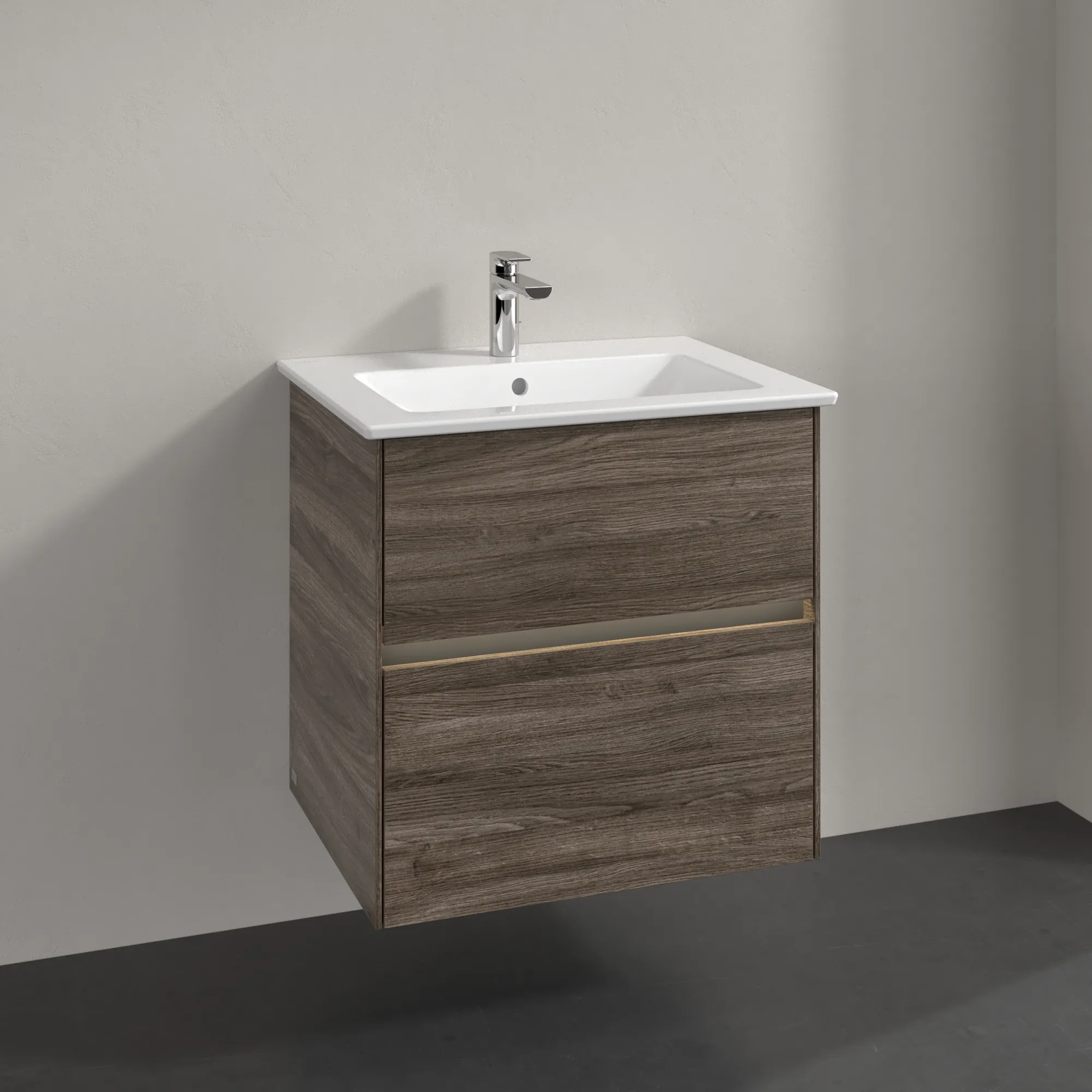 Villeroy & Boch Waschtischunterschrank „Collaro“ 611 × 610 × 480 mm Stone Oak, mit Beleuchtung, für Becken mittig
