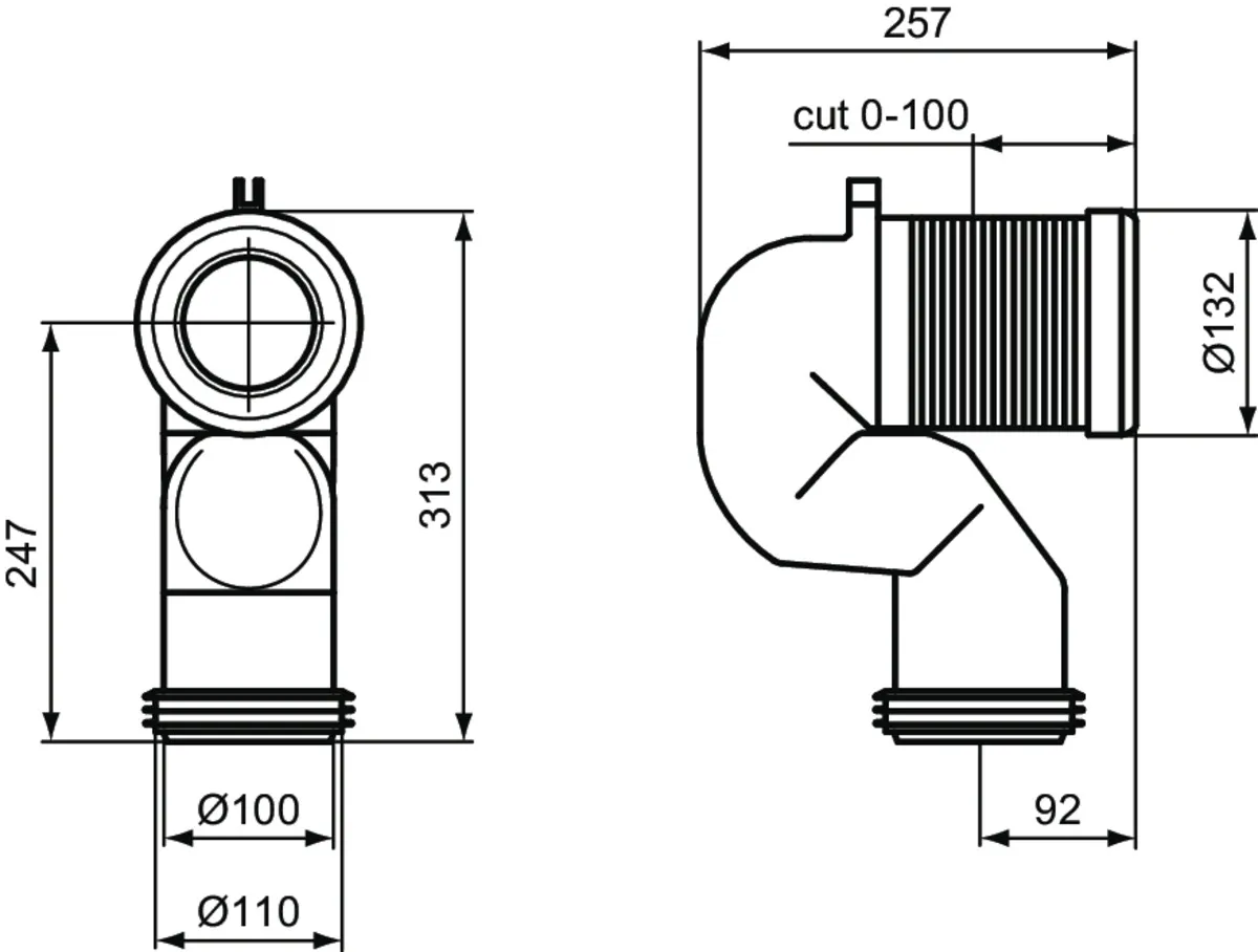 Ideal Standard WC-Anschlussstutzen T002667, 90 Grad Bogen, weiß, 0,74 kg