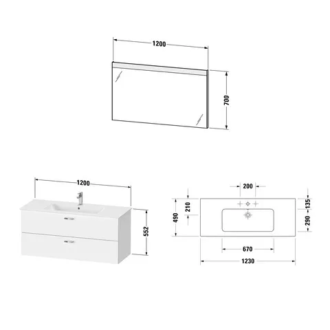 Duravit Waschtischunterschrank mit Waschtischunterbau und Spiegel „XBase“ 123 × 200 × 49 cm in Graphit Matt