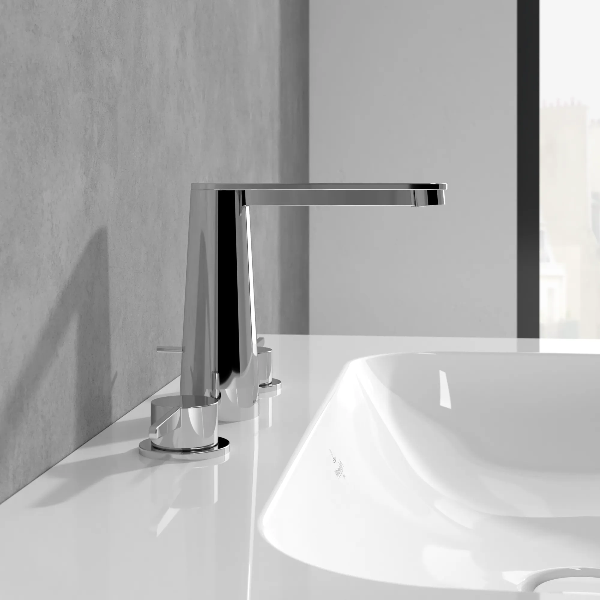 Zweihand-Waschtischarmatur „Conum“ 16,5 cm Ausladung 130 mm in Chrom Zweihand-Waschtischarmatur „Conum“ 16,5 cm Ausladung 130 mm in Chrom