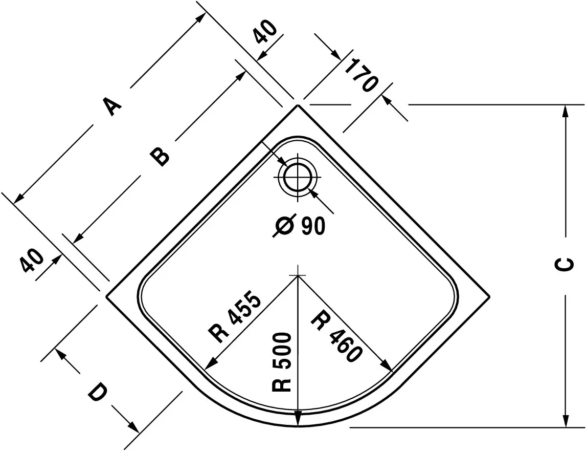 Duravit viertelkreis Duschwanne „D-Code“ 90 × 90 cm 