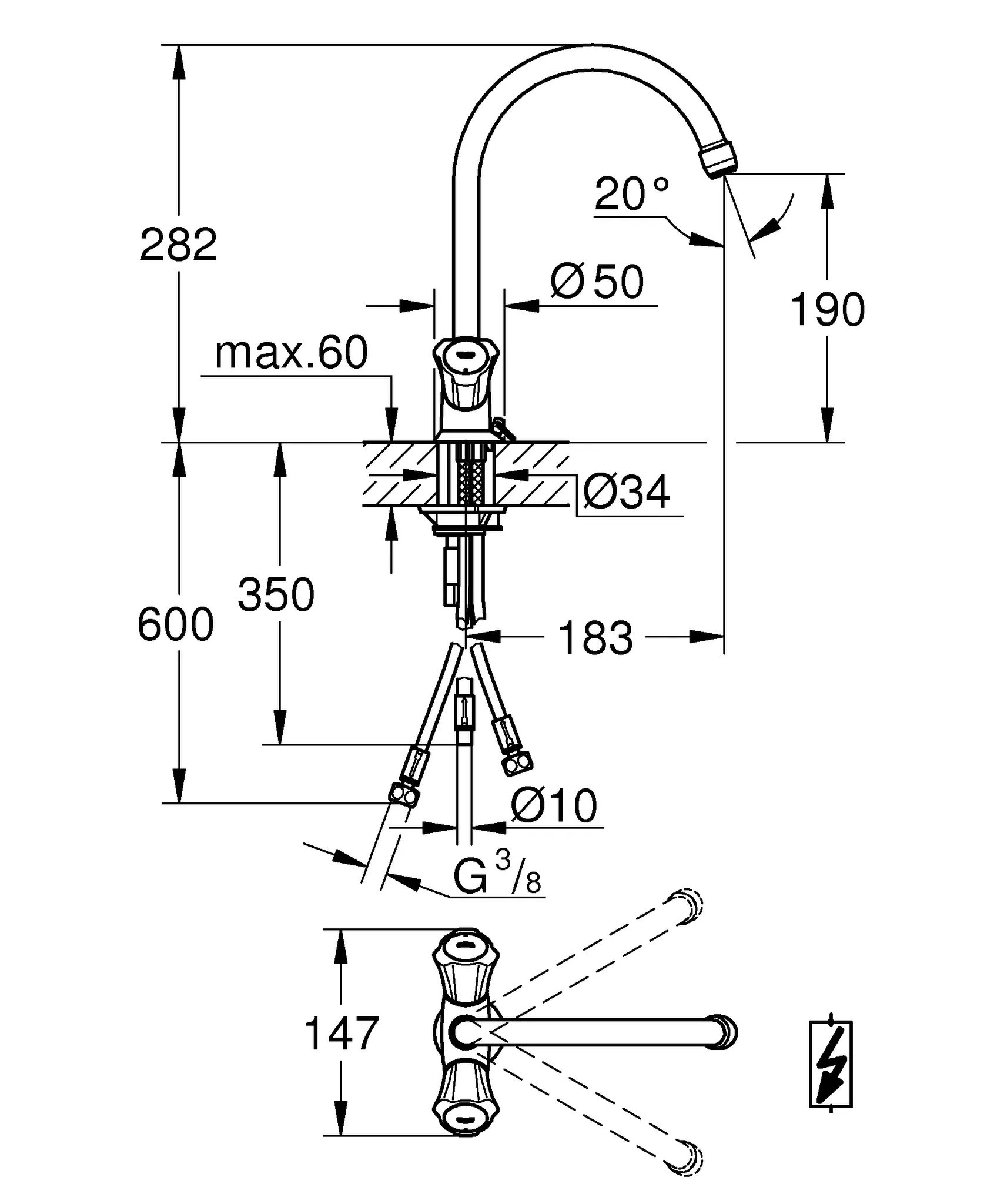 Grohe Costa Spültisch-Einlochbatterie 31930_1, Niederdruck, chrom Grohe Costa Spültisch-Einlochbatterie 31930_1, Niederdruck, chrom