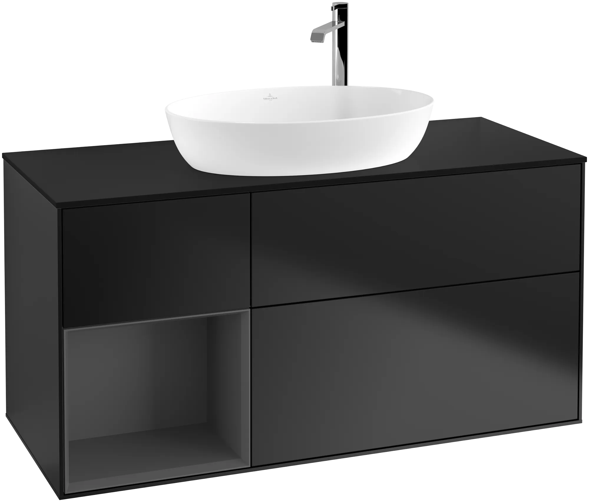 Villeroy & Boch Finion Waschbeckenunterschrank F94, 1200x603x501mm, Black Matt Lacquer / Anthracite Matt Lacquer / Glass Black Matt