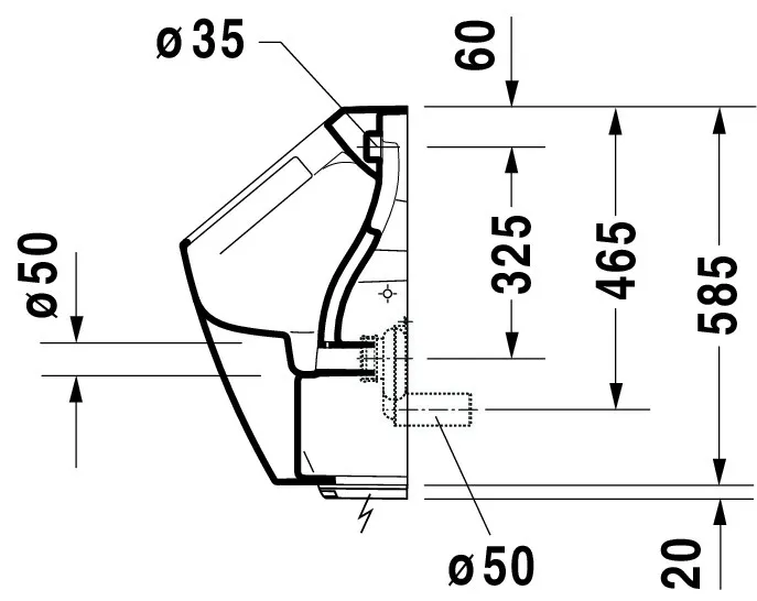 Urinal ME by Starck, Zulauf von hinten rimless, für Batterie, ohne Fliege, weiß