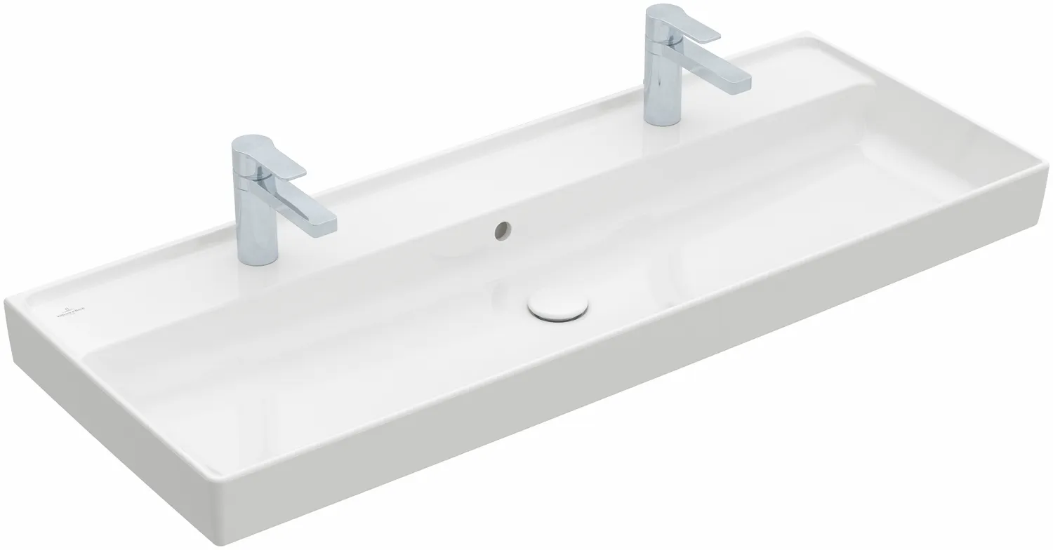 Villeroy & Boch Schrankwaschtisch aus TitanCeram „Collaro“ 1200 × 470 × 160 mm, Hahnlochposition links und rechts, mit Hahnlochbohrung in Weiß Alpin Villeroy & Boch Schrankwaschtisch aus TitanCeram „Collaro“ 1200 × 470 × 160 mm, Hahnlochposition links und rechts, mit Hahnlochbohrung in Weiß Alpin