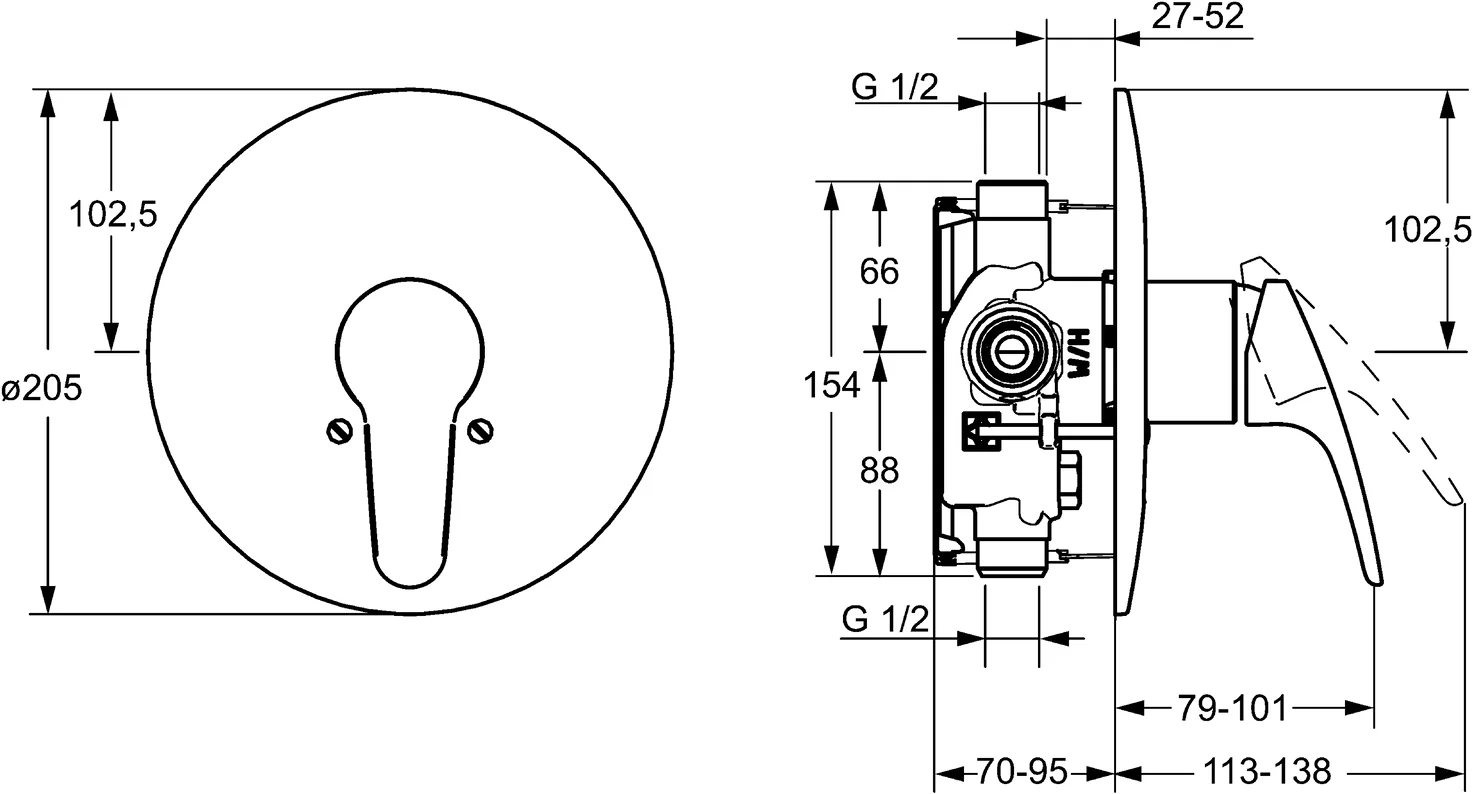 HansaMIX Duscharmatur, Einhebelmischer Fertigmontageset für Brausebatterie 0185 Rosette rund Chrom HansaMIX Duscharmatur, Einhebelmischer Fertigmontageset für Brausebatterie 0185 Rosette rund Chrom