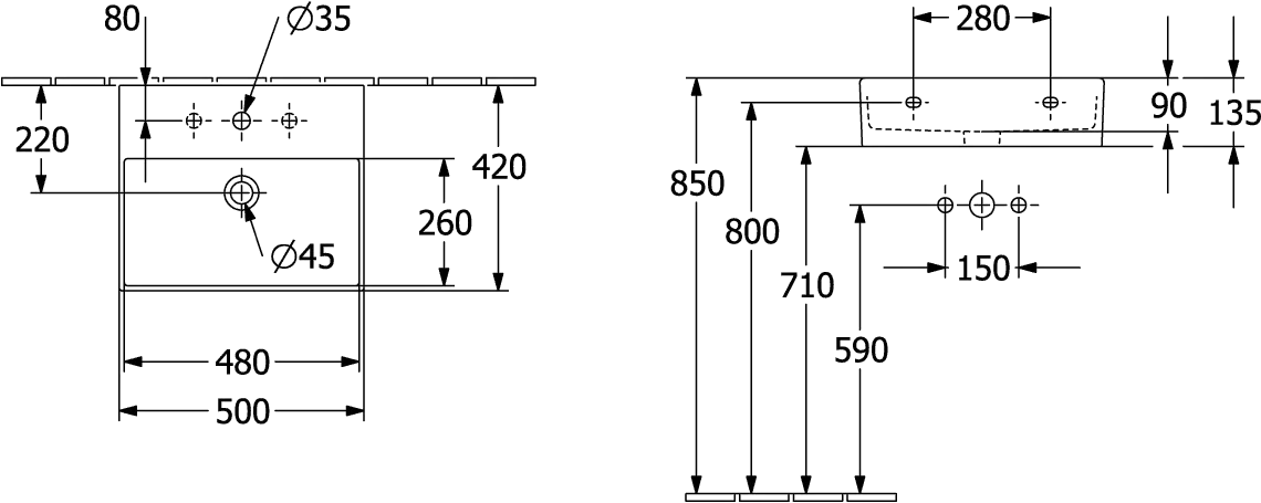 Villeroy & Boch Wandwaschtisch aus TitanCeram „Memento 2.0“ 500 × 420 × 140 mm, mit Hahnlochbohrung, Hahnlochposition mittig in Stone White Villeroy & Boch Wandwaschtisch aus TitanCeram „Memento 2.0“ 500 × 420 × 140 mm, mit Hahnlochbohrung, Hahnlochposition mittig in Stone White