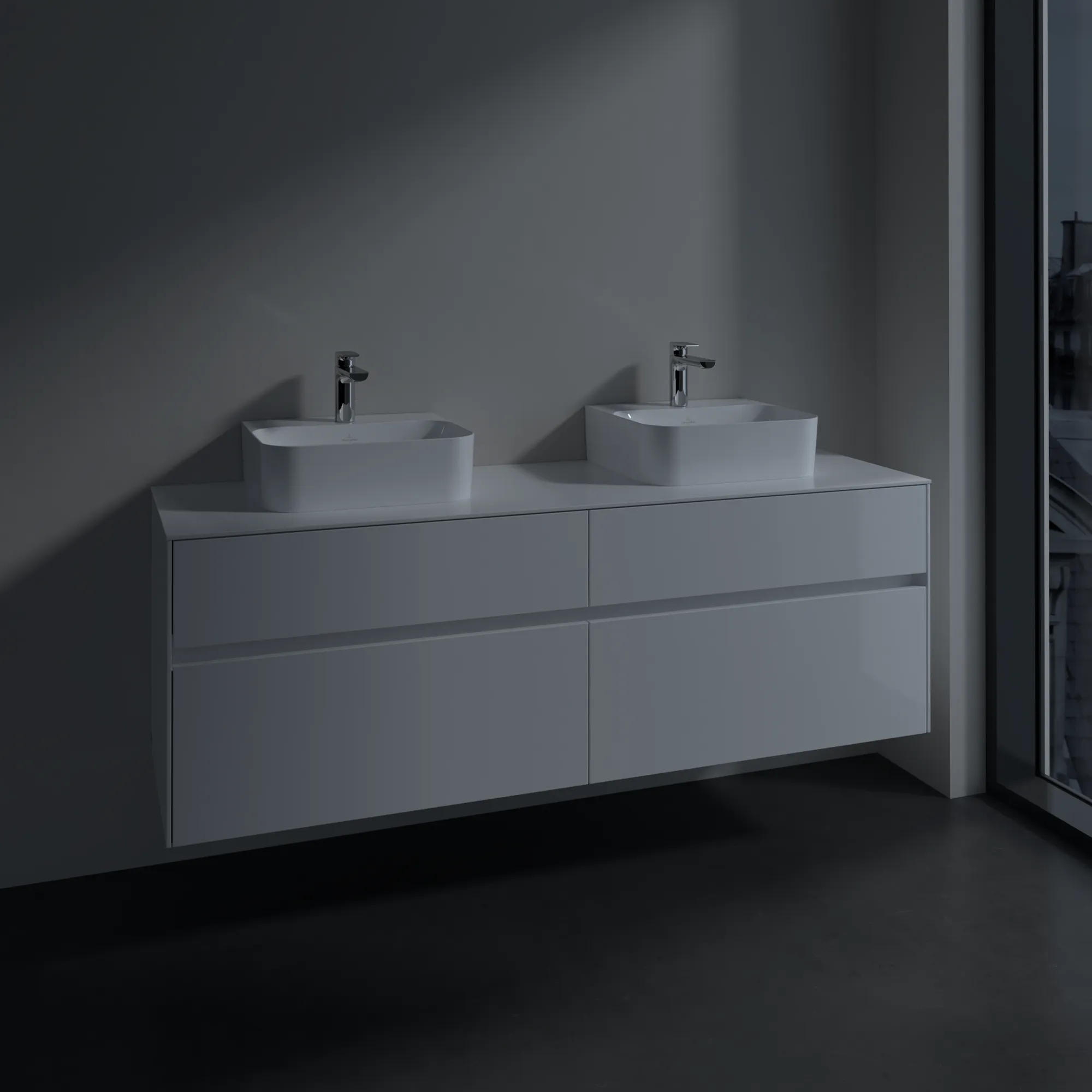 Villeroy & Boch Waschtischunterschrank „Collaro“ 1600 × 548 × 500 mm Glossy White, ohne Beleuchtung, für links und rechts