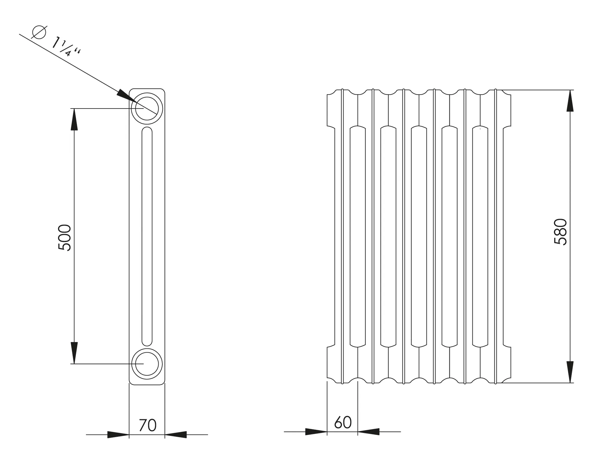 ASW Gussradiator grundiert 32 Glieder Nabenabstand 500 mm „Berlin“ 192 × 58 × 11 cm