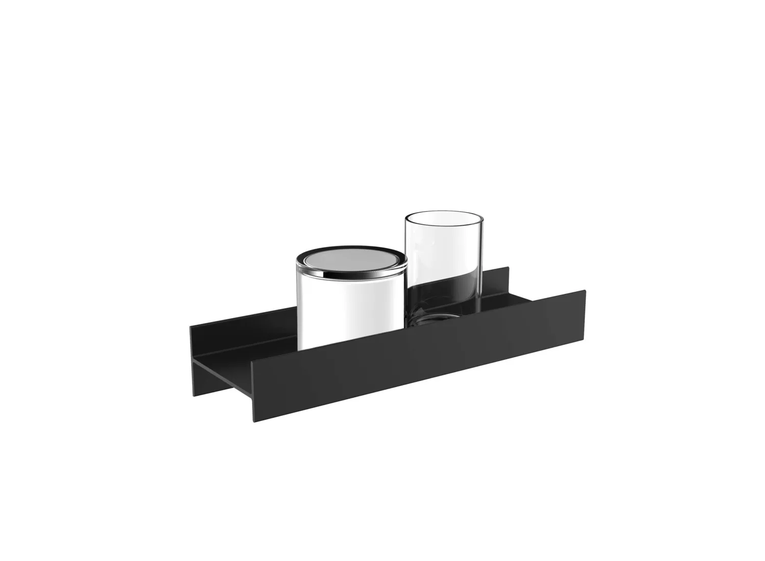 Doppelhalter Aura Mundspülglas und Flüssigseifenspender klar, schwarz Doppelhalter Aura Mundspülglas und Flüssigseifenspender klar, schwarz