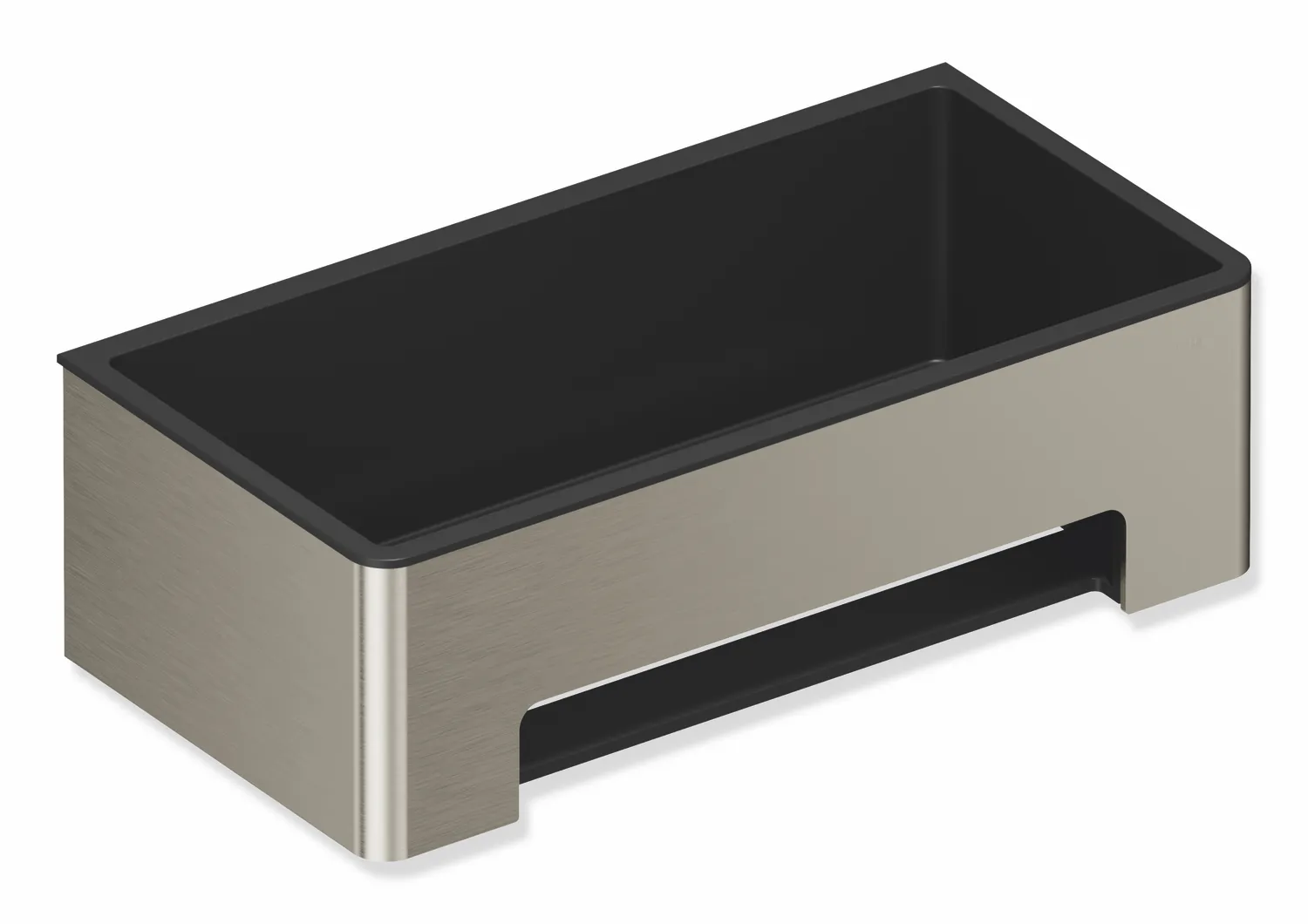 Duschkorb des Systems 900, Halter aus Edelstahl, PVD, Einsatz aus Kunststoff, schwarz, B: 220 mm, H: 67 mm, T: 115 mm, in Farbe CK (messing glänzend)