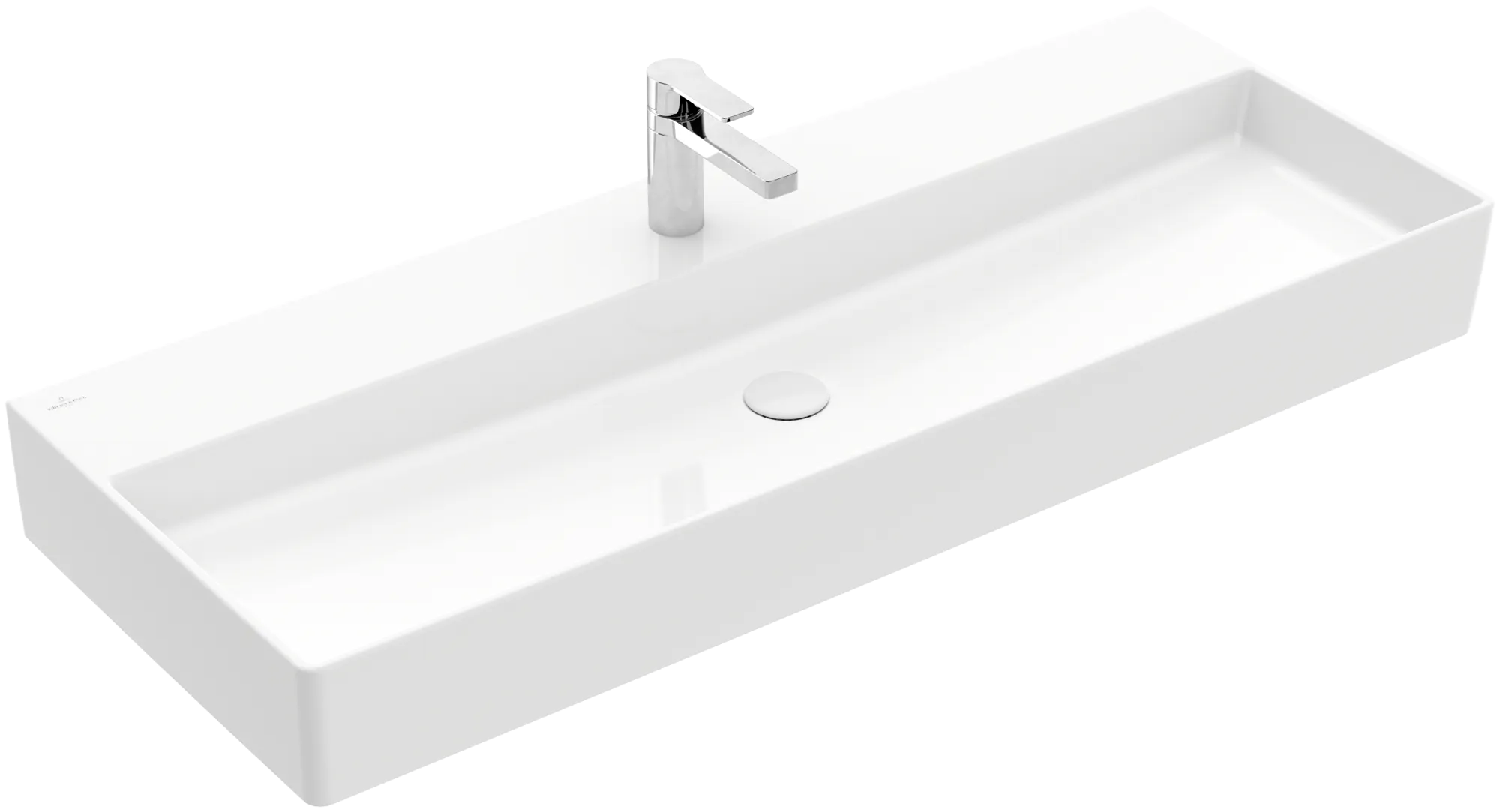 Villeroy & Boch Wandwaschtisch aus TitanCeram „Memento 2.0“ 1200 × 470 × 150 mm, mit Hahnlochbohrung, Hahnlochposition mittig in Weiß Alpin