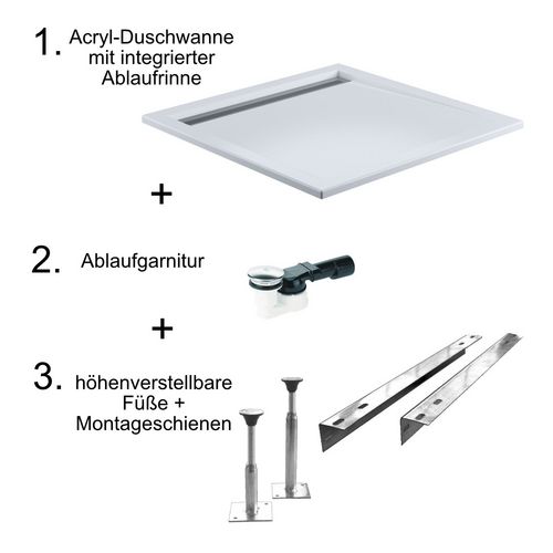 HSK rechteck Acryl-Duschwanne „superflach“ mit schmaler Ablaufrinne 90 × 100 cm mit Antislip
