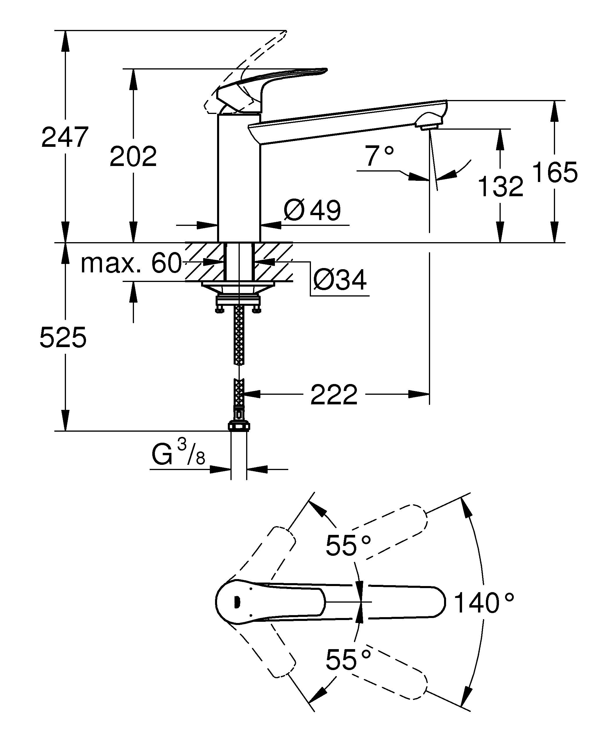 Grohe Küchenarmatur „Eurosmart“ Ausladung 0 mm