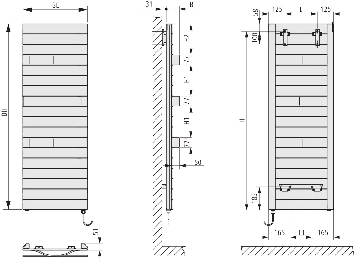 Kermi Design-Elektroheizkörper „Tabeo®-E“ 50 × 119,7 cm in Graphit Metallic