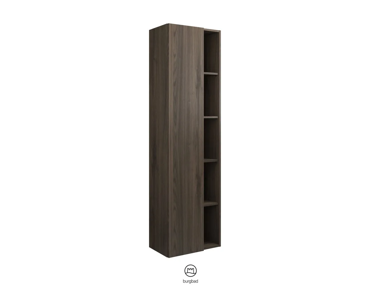 Hochschrank, 1 Tür, wird durch Überstand geöffnet;4 Glaseinlegeböden;1 Regal mit 4 Einlegeböden;1 Mittelseite, Tiefe: 320 mm, Breite: 500 mm, Höhe: 1760 mm