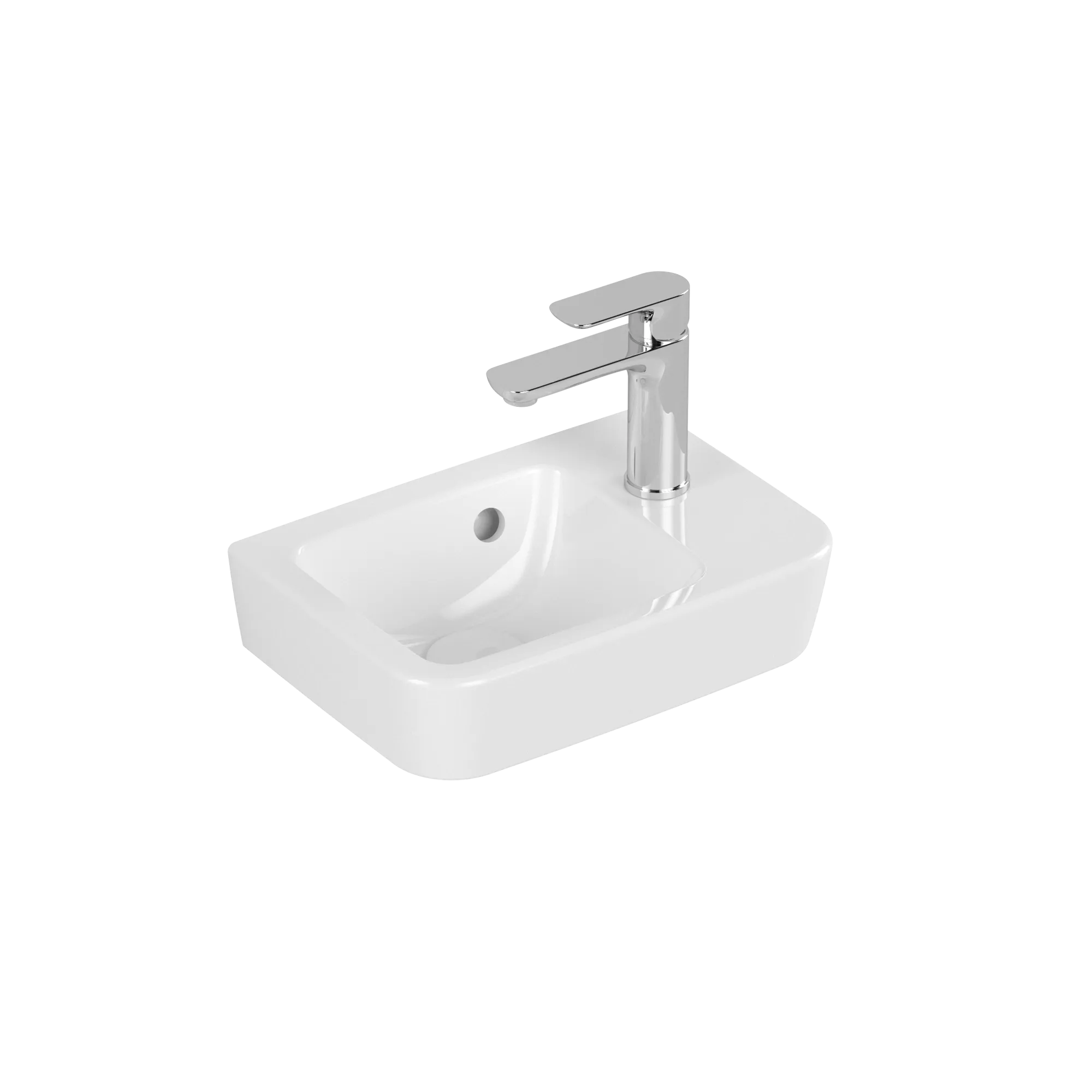 Villeroy & Boch Handwaschbecken „O.novo“ Compact 360 × 250 × 145 mm, Hahnlochposition rechts, für Becken links, mit Hahnlochbohrung in Weiß Alpin Villeroy & Boch Handwaschbecken „O.novo“ Compact 360 × 250 × 145 mm, Hahnlochposition rechts, für Becken links, mit Hahnlochbohrung in Weiß Alpin