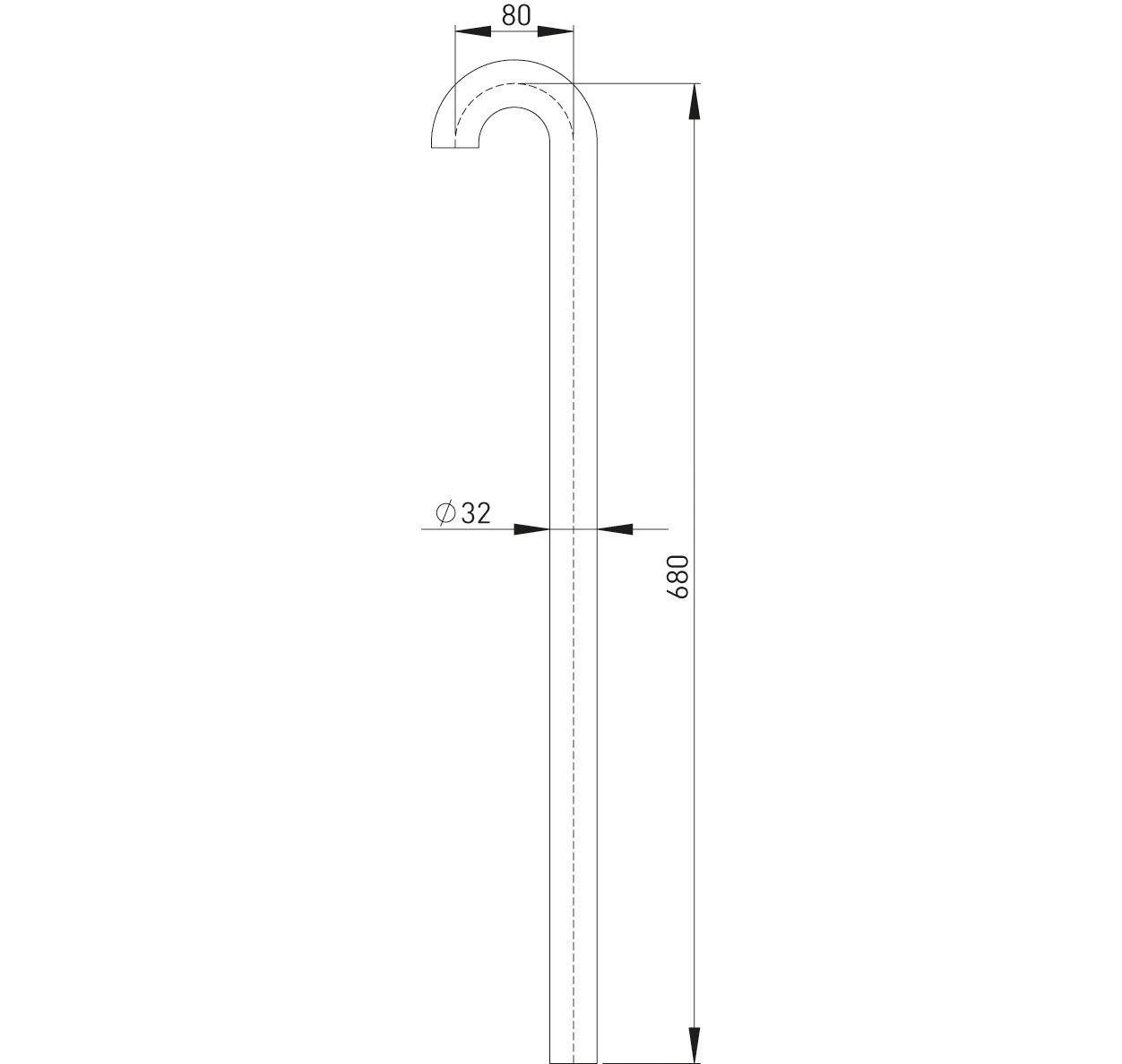 Abgangsrohr 180 Grad (Bodenrohr) MS vc 32 x 680 mm