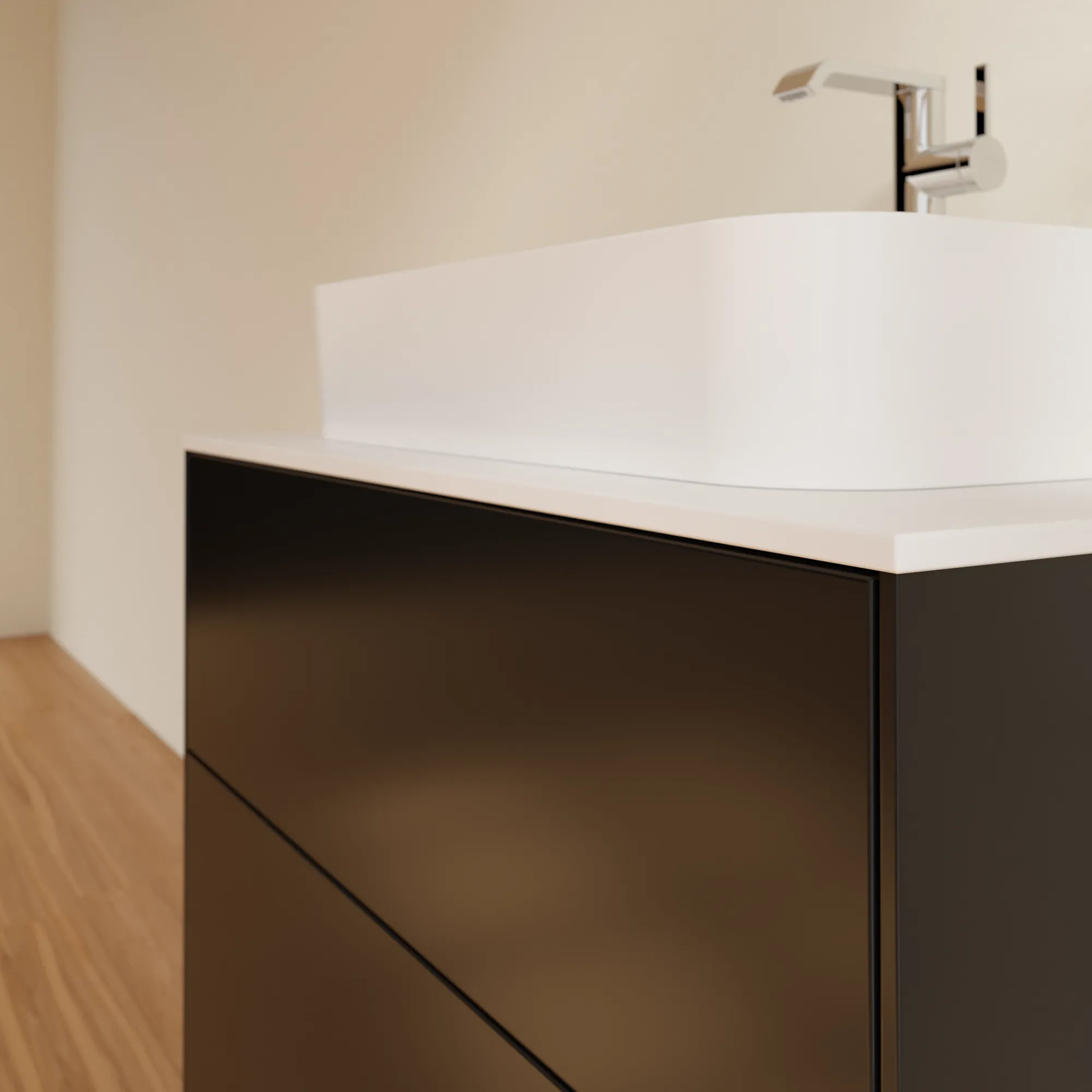 Villeroy & Boch Finion Waschbeckenunterschrank G34, 800 x 603 x 501 mm, Black Matt Lacquer / Glass White Matt