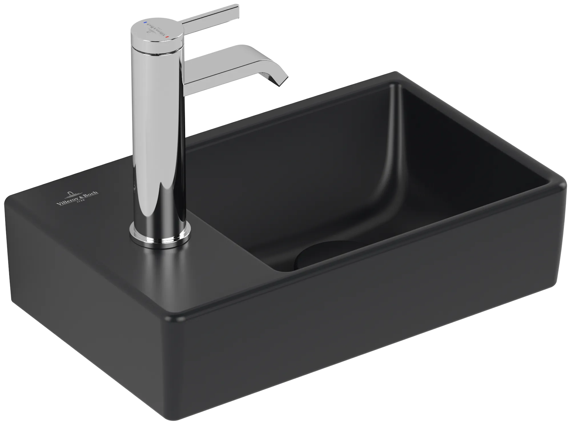 Villeroy & Boch Avento Waschbecken 360x220mm rechteckig BP re Pure Black CeramicPlus