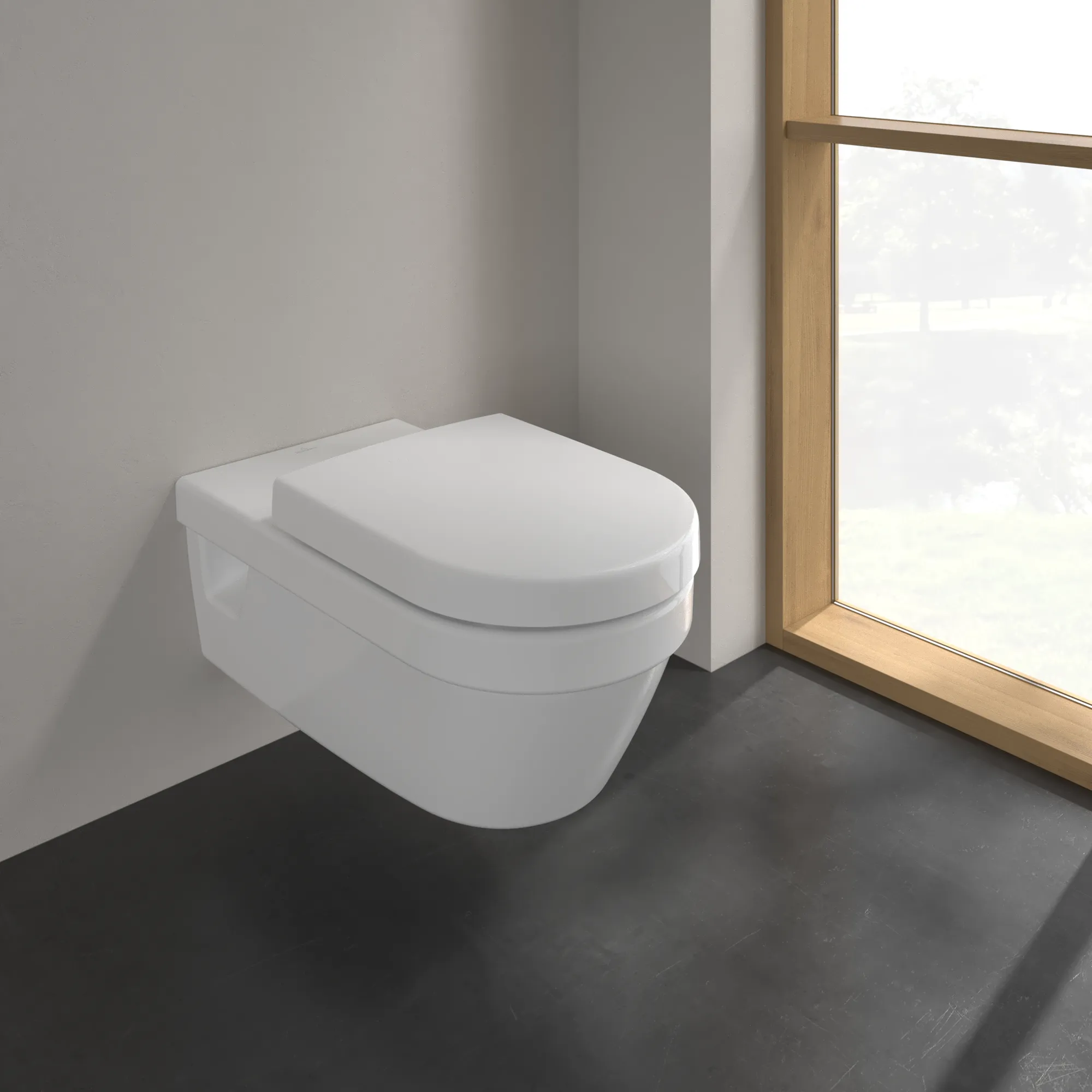Wand-Tiefspül-WC Combi-Pack DirectFlush „ViCare“ mit Klappgriff „ViCare Design“ 37 × 32,5 × 70 cm in Weiß Alpin, ohne Spülrand Wand-Tiefspül-WC Combi-Pack DirectFlush „ViCare“ mit Klappgriff „ViCare Design“ 37 × 32,5 × 70 cm in Weiß Alpin, ohne Spülrand