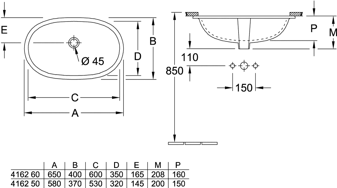 Villeroy & Boch Unterbauwaschtisch „O.novo“ 650 × 400 × 208 mm, ohne Hahnlochbohrung in Weiß Alpin Villeroy & Boch Unterbauwaschtisch „O.novo“ 650 × 400 × 208 mm, ohne Hahnlochbohrung in Weiß Alpin