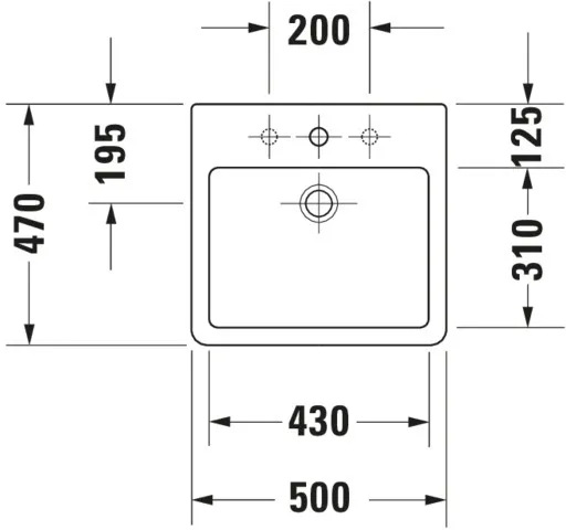 Aufsatzwaschtisch „Vero“, mit Überlauf, Hahnlochposition mittig