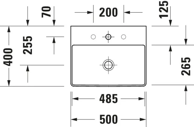Duravit DuraSquare Waschtisch compact, weiß Hochglanz, 1x 500 mm, mit Hahnlochbank, wandhängend