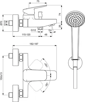 Einhand-Wannenarmatur „Ceraplan“ Ausladung 115 mm