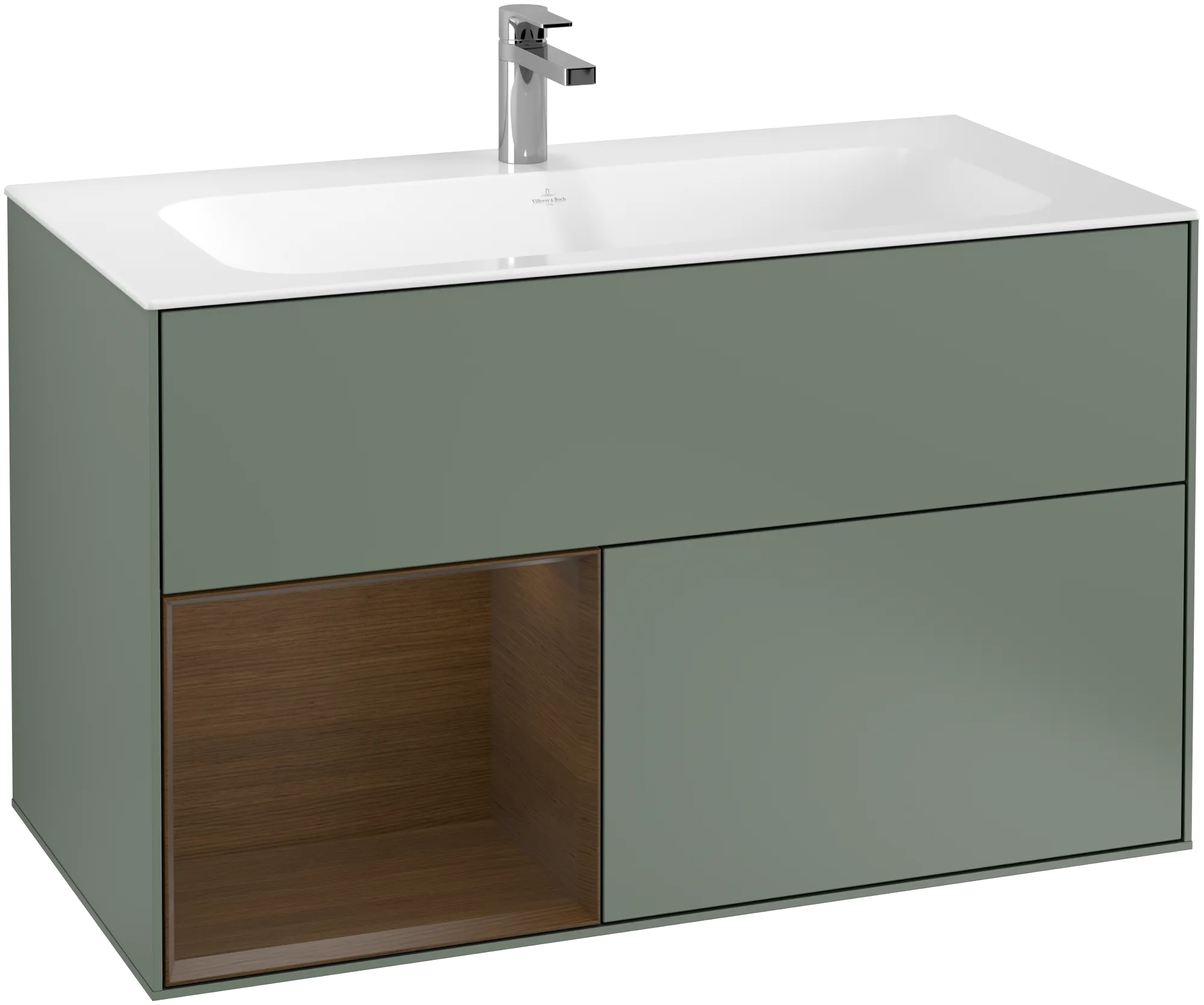 Villeroy & Boch Finion Waschbeckenunterschrank G03 996x591x498mm Olive Matt Lacquer / Walnut Veneer
