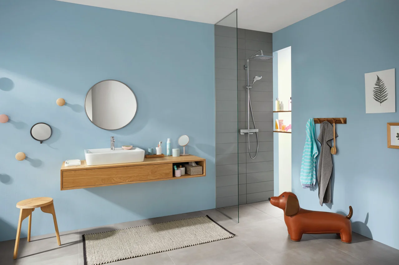 Hansgrohe Croma E Showerpipe 280 1jet chrom mit Brausethermostat Ecostat E - Aufputzinstallation, 340 mm Brausearmlänge, 2 Verbraucher Hansgrohe Croma E Showerpipe 280 1jet chrom mit Brausethermostat Ecostat E - Aufputzinstallation, 340 mm Brausearmlänge, 2 Verbraucher