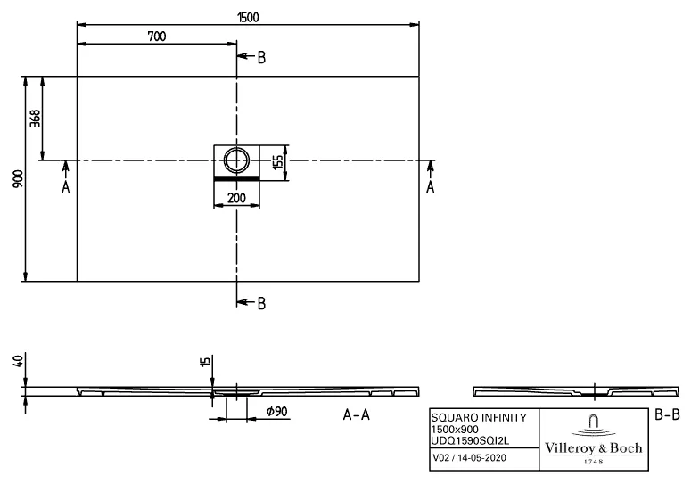 Villeroy & Boch Squaro Infinity Duschwanne UDQ1590SQI2LV 1500x900x40mm Quaryl links EB:li flb Einbau AR StoneWhite Villeroy & Boch Squaro Infinity Duschwanne UDQ1590SQI2LV 1500x900x40mm Quaryl links EB:li flb Einbau AR StoneWhite