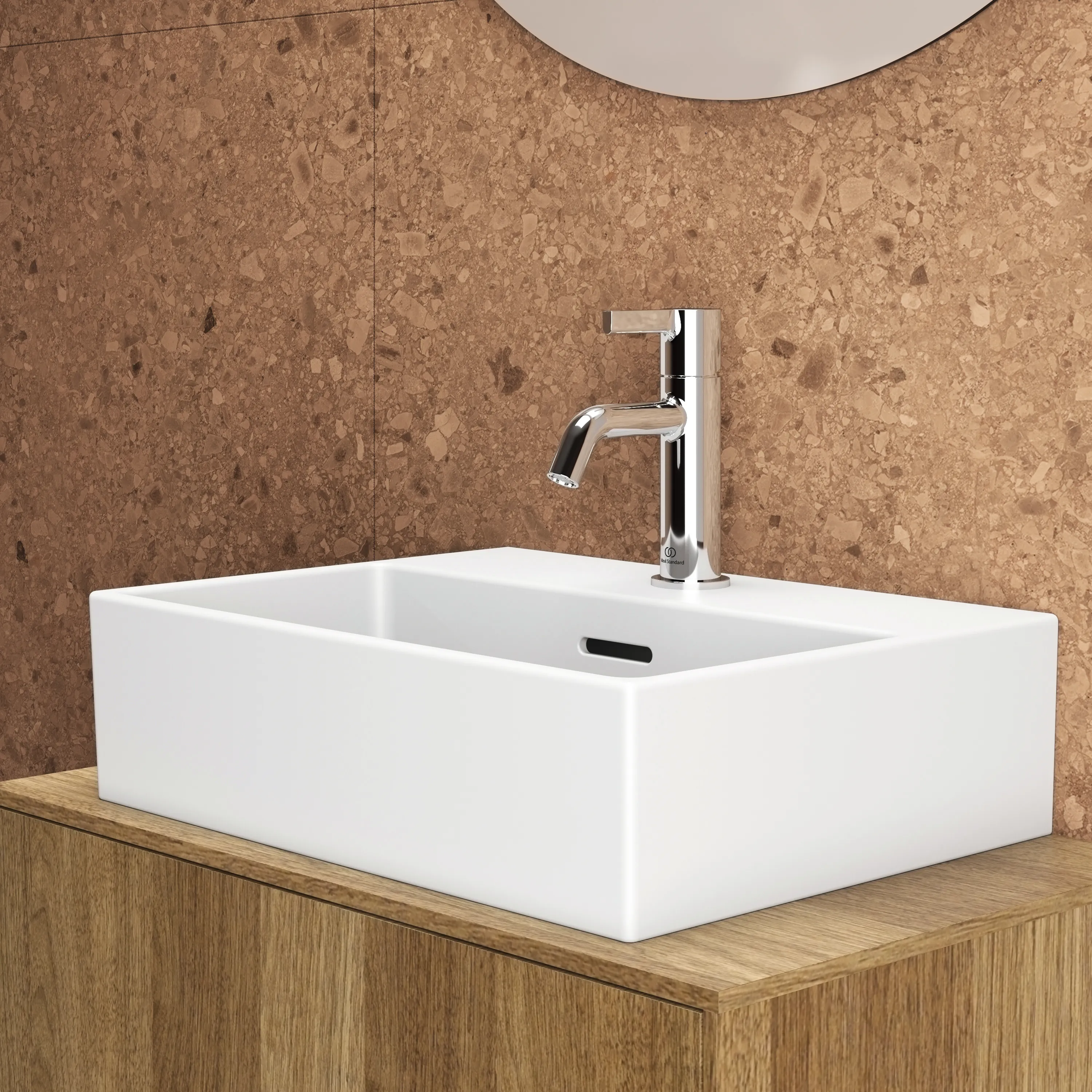 Waschbecken „Extra“ 45 × 35 × 15 cm, Hahnlochposition mittig in Seidenweiß