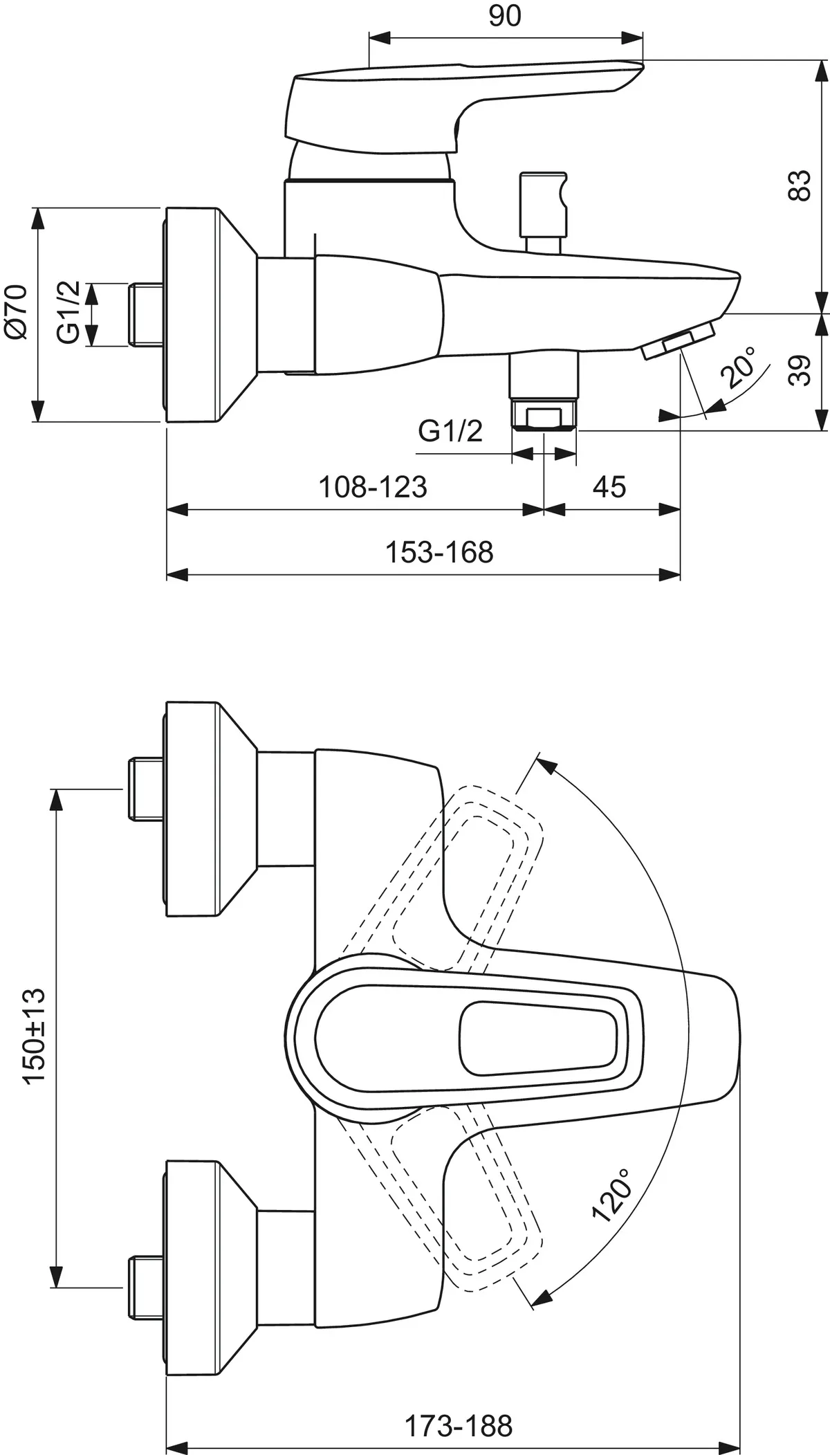 Einhand-Wannenarmatur „CeramixBlue“ Ausladung 153 mm