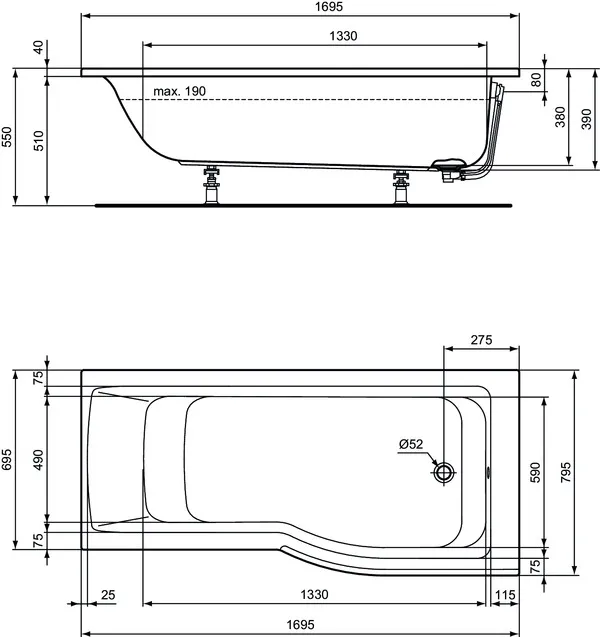 Ideal Standard Badewanne „ConnectAir“ 80 × 170 cm