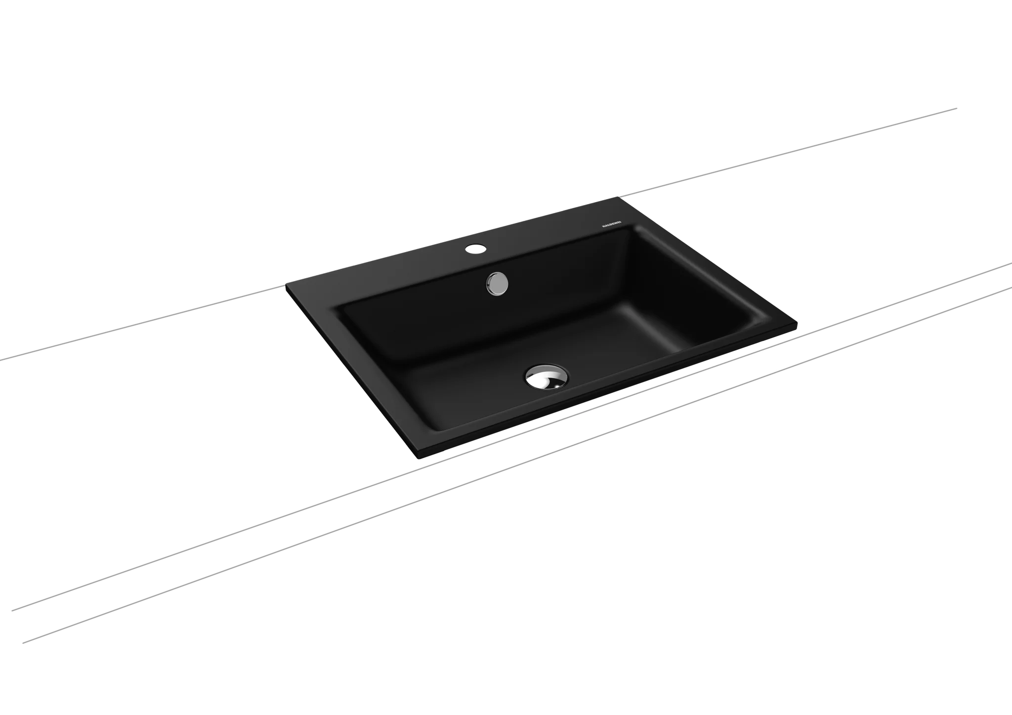 Kaldewei PURO Einbauwaschtisch, schwarz matt 100, 600x460 mm, Randhöhe 14 mm, mit Überlauf, 1er Hahnlochbohrung