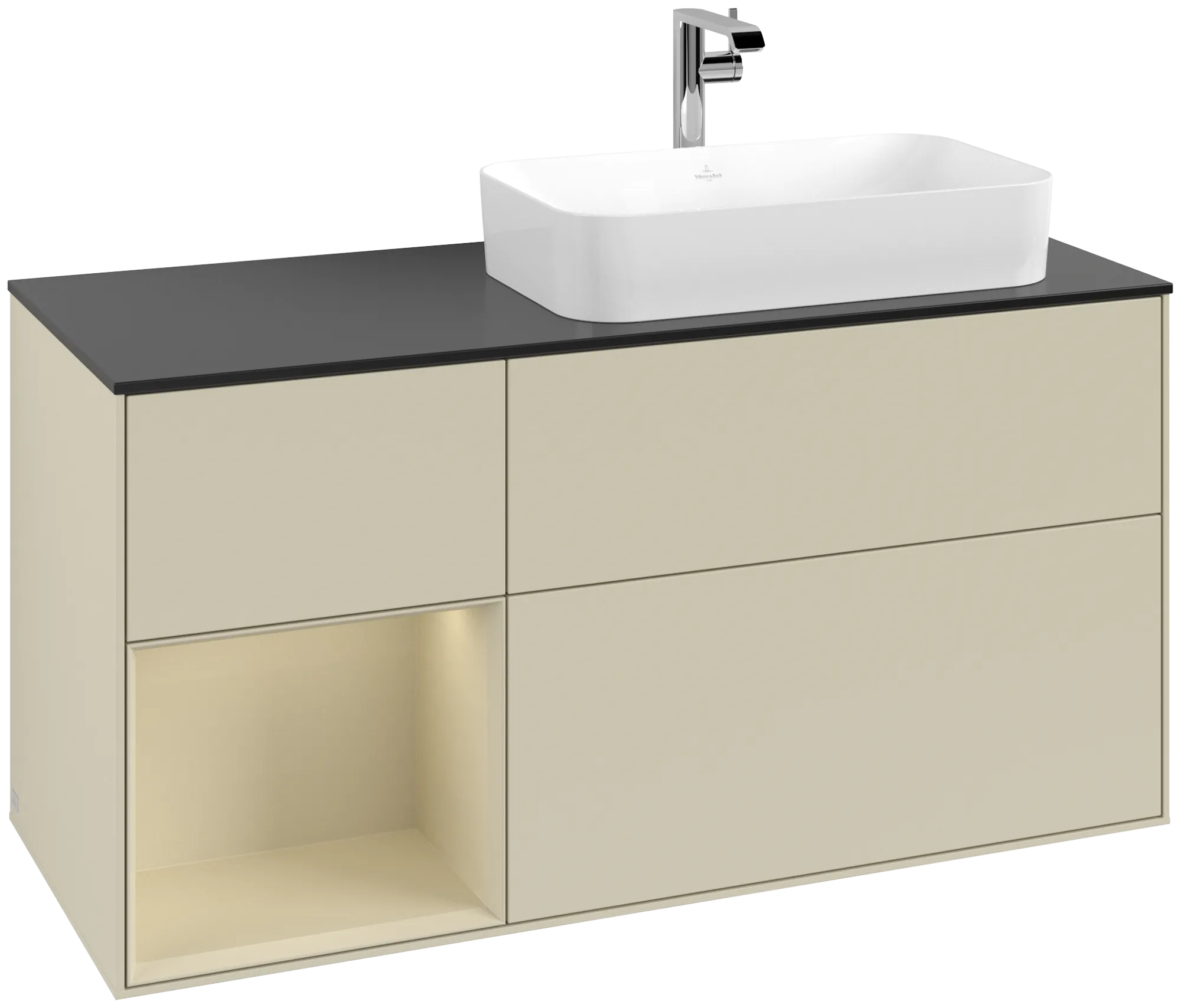 Villeroy & Boch Finion Waschbeckenunterschrank G27 1200x603x501mm Silk Grey Matt Lacquer / Glass Black Matt