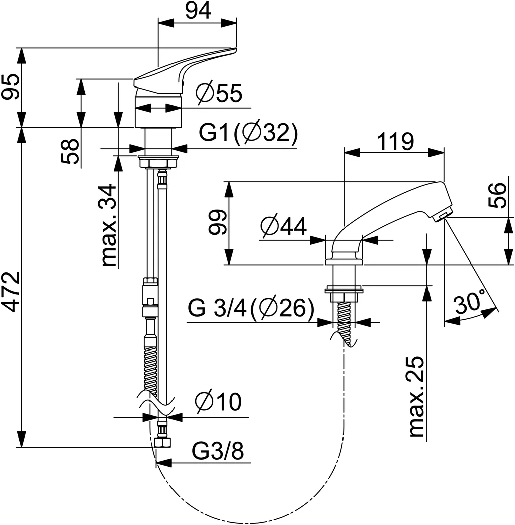 HansaMIX 0126 Rosette rund DN15 Chrom, Einhand-Einlochbatterie für Friseur-Waschtisch