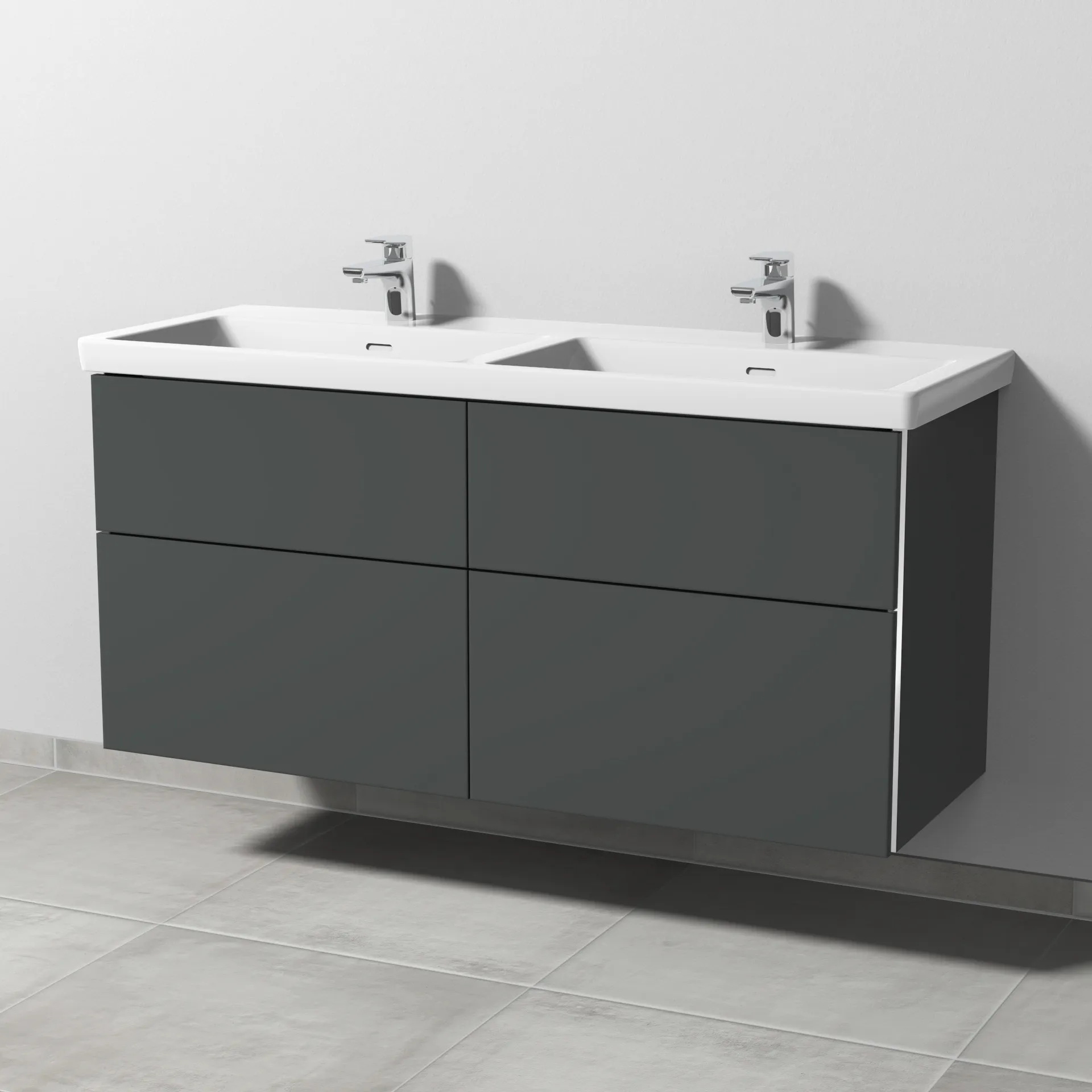 Sanipa Waschtischunterschrank „3way“ 1255 × 588 × 462 mm in Anthrazit (matt), mit Hahnlochbohrung, Becken links und rechts