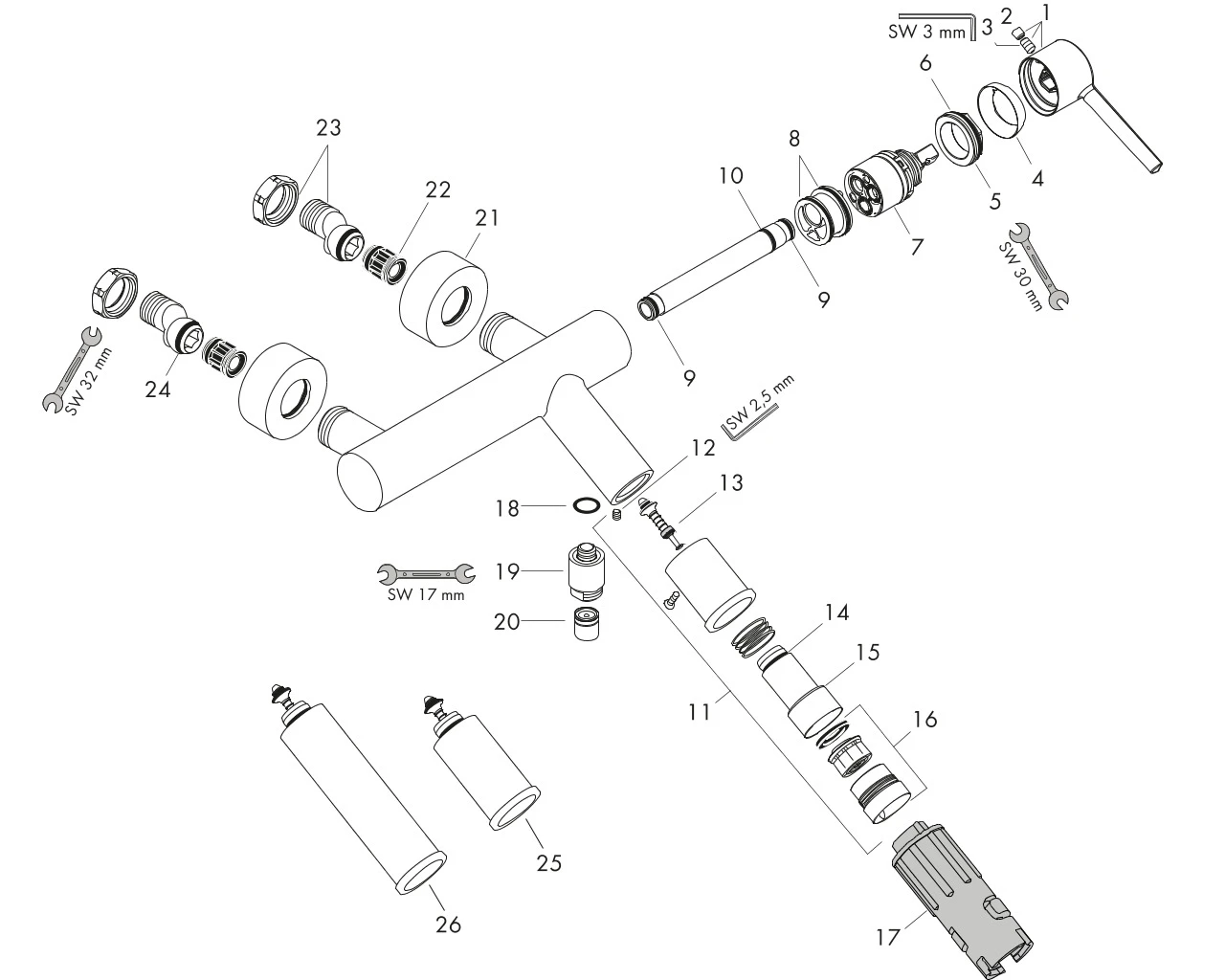 Wannenmischer Aufputz Axor Starck DN15 chrom Hebelgriff