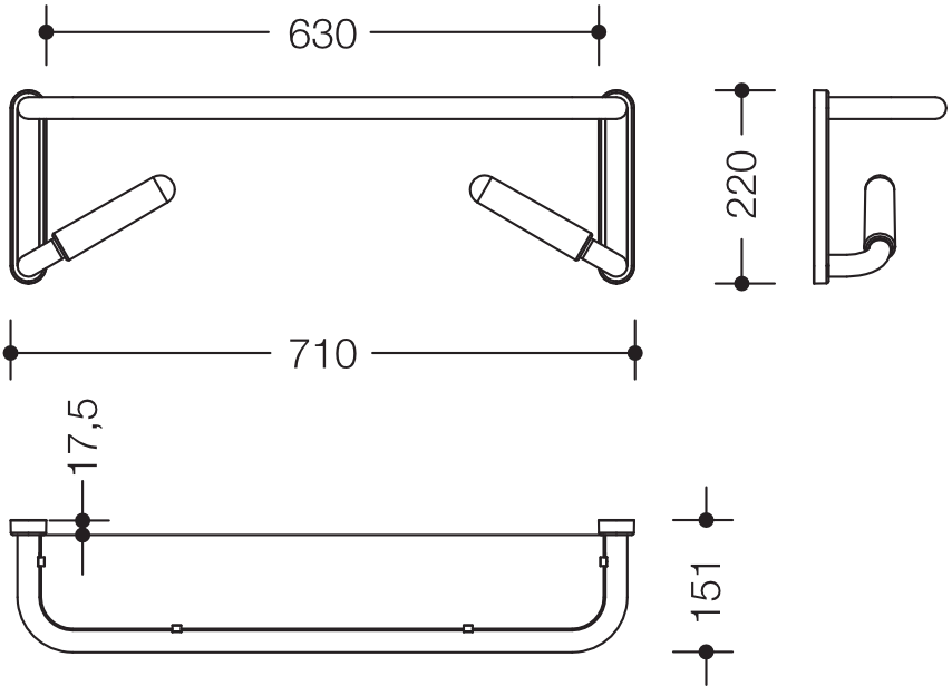 HEWI Ablage „Serie 802 LifeSystem“ in 71 × 22 × 15,1 cm