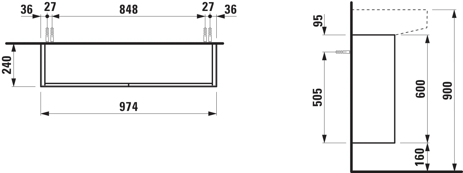 Laufen Waschtischunterbau „SONAR“ 240 × 600 × 975 mm Weiß matt