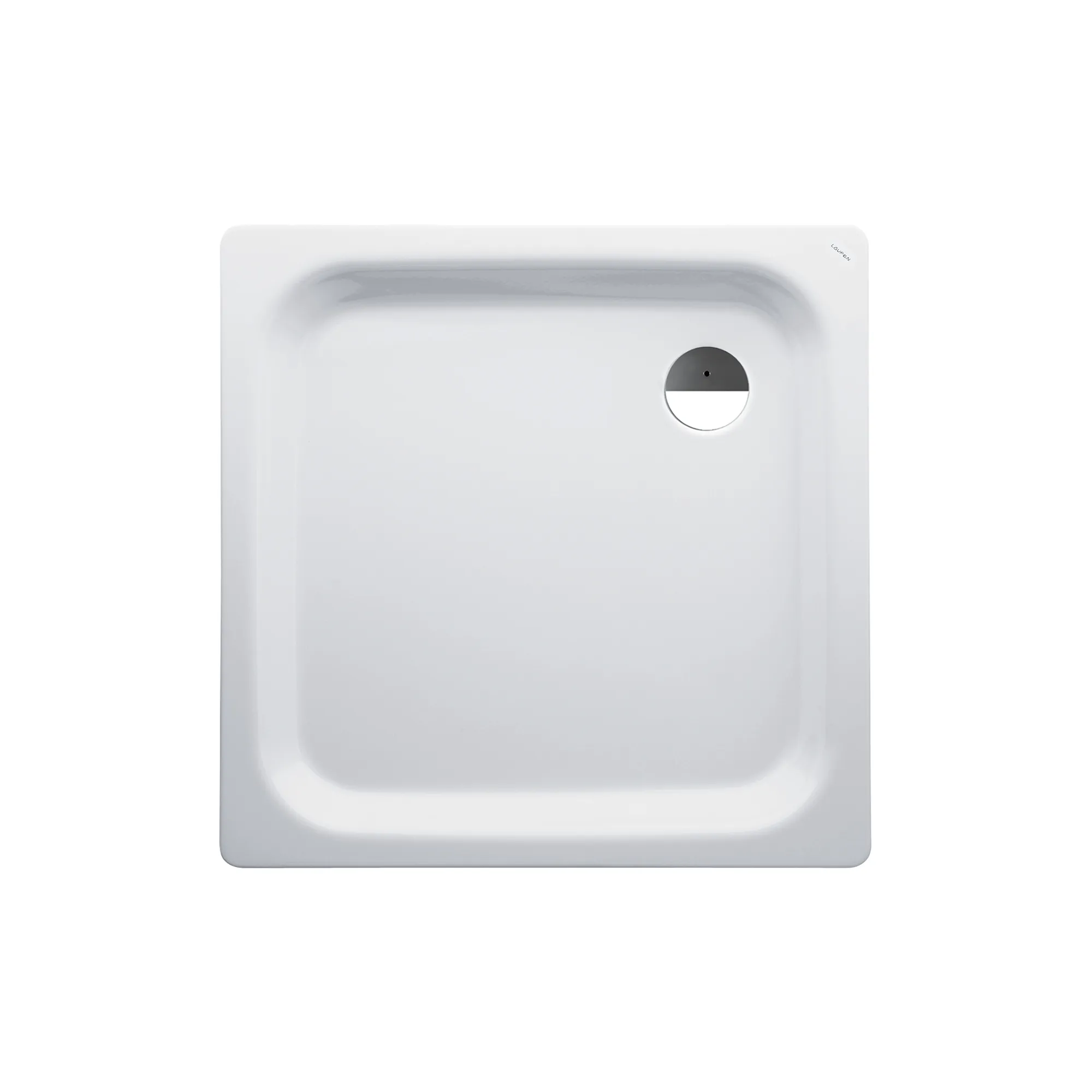 Duschwanne PLATINA 900x900x65 aus Stahl Ablauf seitlich inklusive Schallschutz weiß