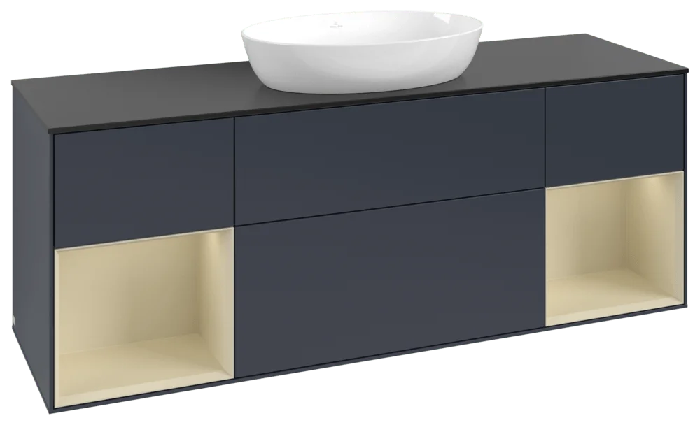 Villeroy & Boch Finion Waschbeckenunterschrank GD0, 1600 x 603 x 501 mm, Midnight Blue Matt Lacquer / Silk Grey Matt Lacquer / Glass Black Matt