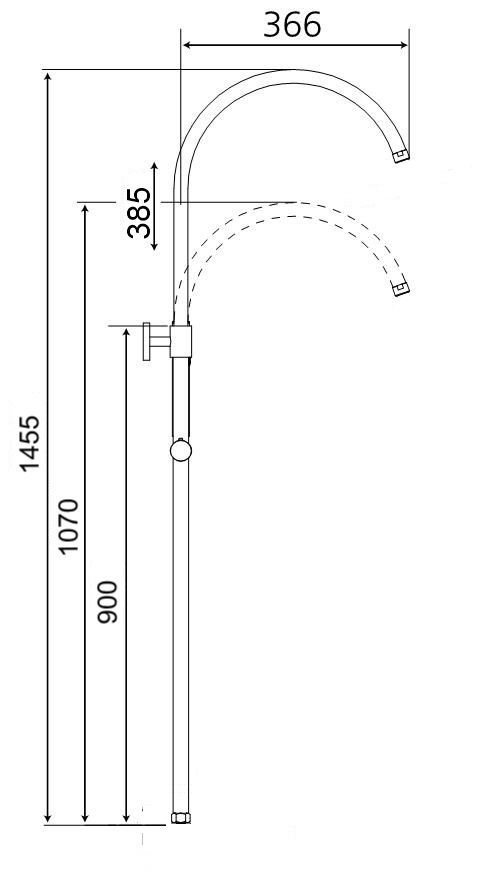 Standbrausegarnitur AqvaShower 3/4" - Brausebogen 180° - schwenkbar - höhenverstellbar - Metalleffekt- Brauseschlauch 1600 mm × 1/2″ × 1/2″ 1 Konus - chrom