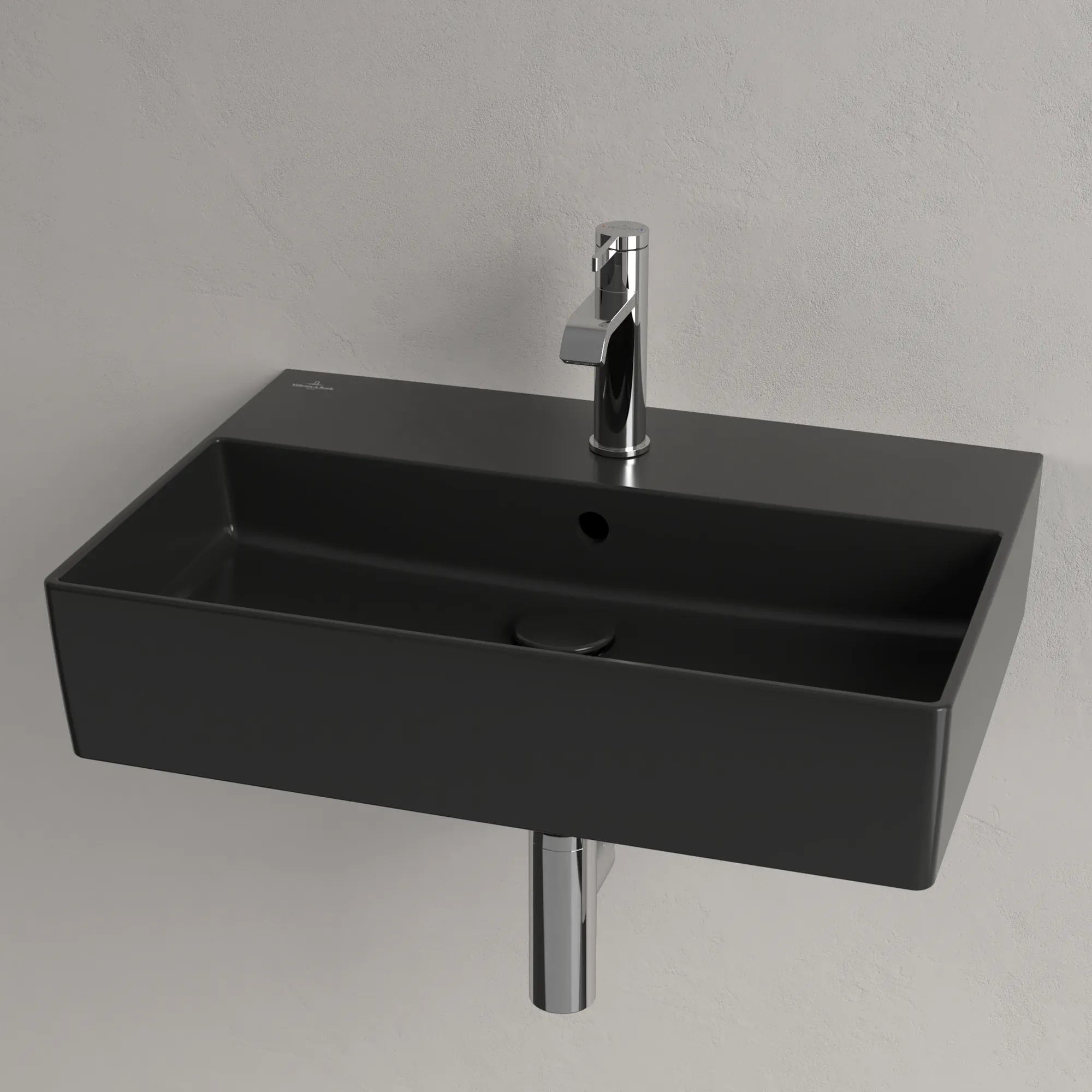 Villeroy & Boch Wandwaschtisch aus TitanCeram „Memento 2.0“ 600 × 420 × 135 mm, mit Hahnlochbohrung, Hahnlochposition mittig in Pure Black Villeroy & Boch Wandwaschtisch aus TitanCeram „Memento 2.0“ 600 × 420 × 135 mm, mit Hahnlochbohrung, Hahnlochposition mittig in Pure Black