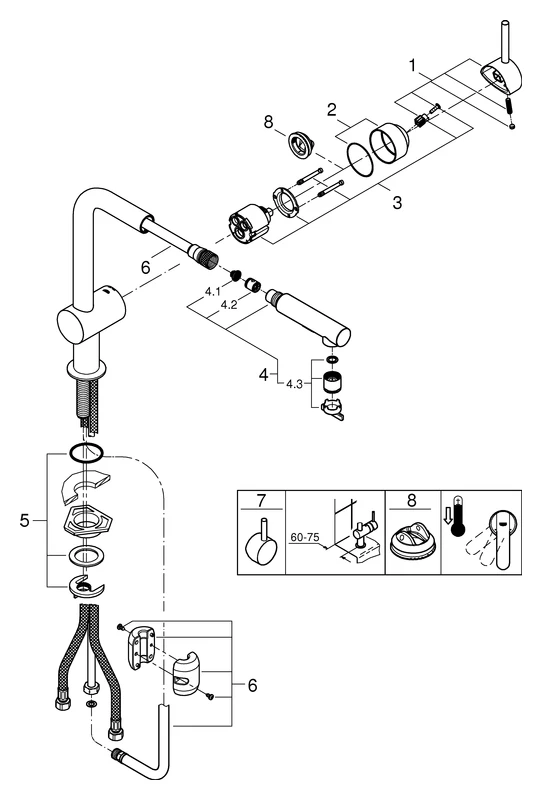 Einhand-Spültischbatterie Minta 30274, L-Auslauf, Einlochmontage, herausziehbare Dual Spülbrause, chrom